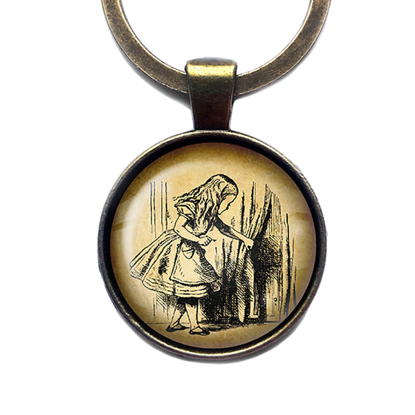 Alice in Wonderland Behind the Curtain Antique Bronze Keychain
