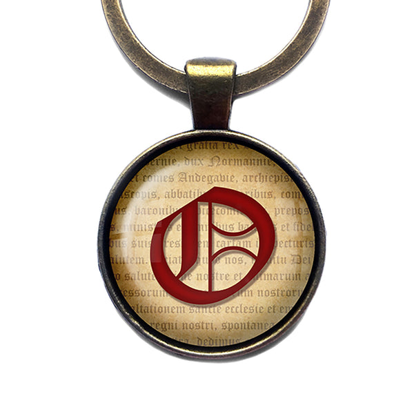 O Letter Old English Gothic Blackletter Magna Carta Antique Bronze Keychain