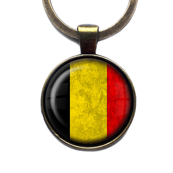 Belgium Belgian Flag Antique Bronze Keychain