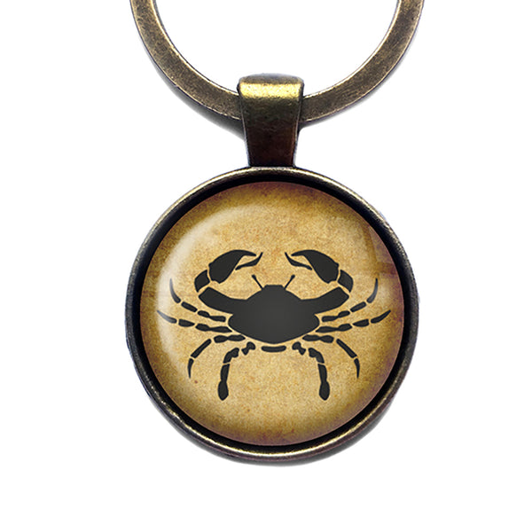Zodiac Symbol Astrology Cancer Bronze Keychain