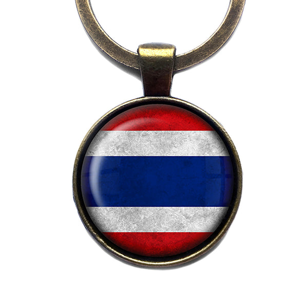 Thailand Thai Flag Antique Bronze Keychain