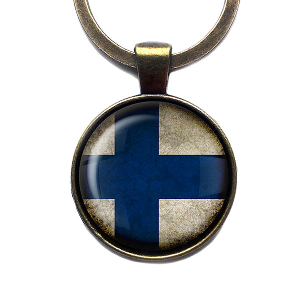 Republic of Finland Finnish Flag Antique Bronze Keychain