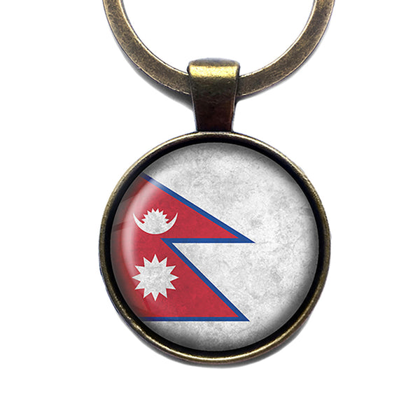 Nepal Nepalese Flag Antique Bronze Keychain