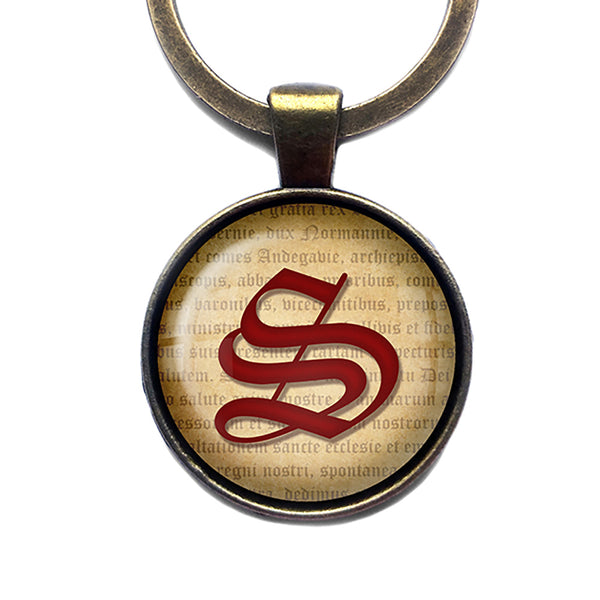 S Letter Old English Gothic Blackletter Magna Carta Antique Bronze Keychain