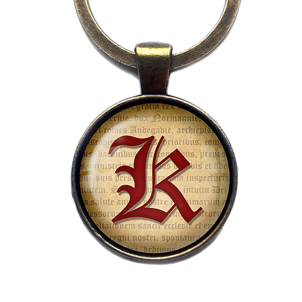 K Letter Old English Gothic Blackletter Magna Carta Antique Bronze Keychain