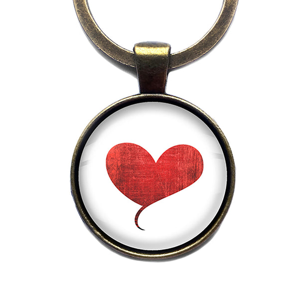 Red Valentines Love Heart Antique Bronze Keychain
