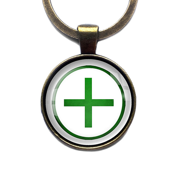 Celtic Cross Ailm Green on White Bronze Keychain