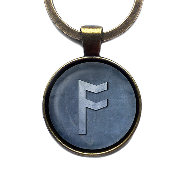 Viking Runes Elder Futhark A Ansuz Odin Antique Bronze Keychain