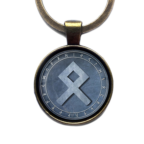 Viking Runes Elder Futhark Rune Circle O Othala Ancestral Antique Bronze Keychain