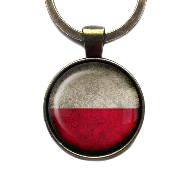 Poland Polish Polska Flag Antique Bronze Keychain