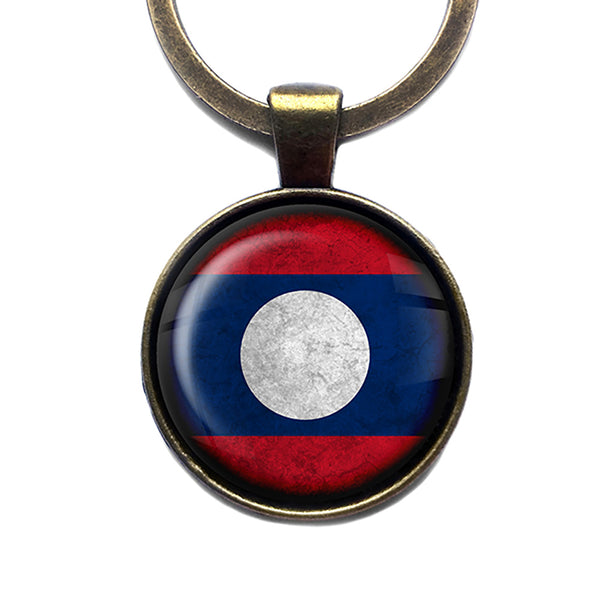 Laos Laotian Flag Antique Bronze Keychain