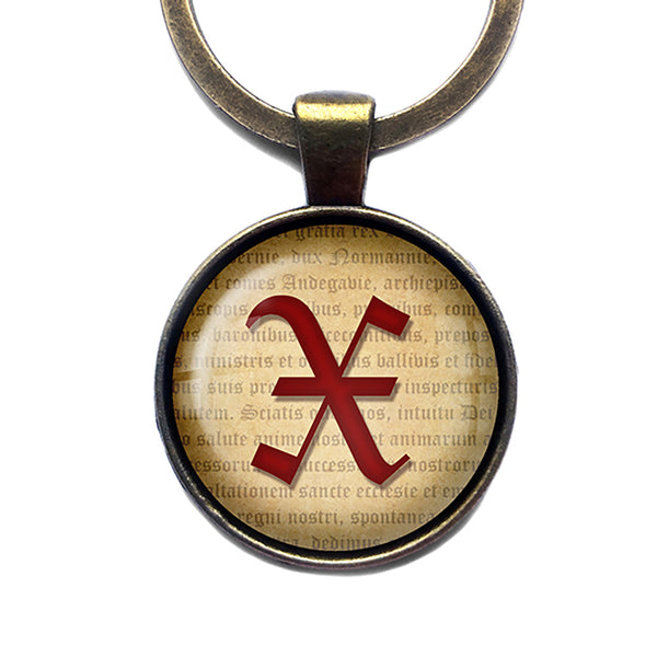X Letter Old English Gothic Blackletter Magna Carta Antique Bronze Keychain