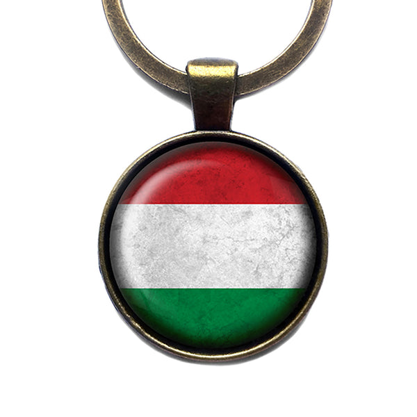 Hungary Hungarian Flag Antique Bronze Keychain