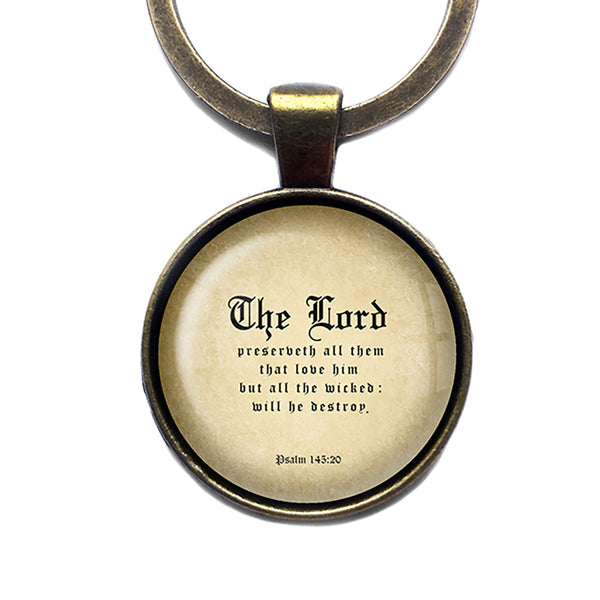 Psalm 145:20 The Lord Preserveth all that Love Him King James Version KJV Bible Antique Bronze Keychain