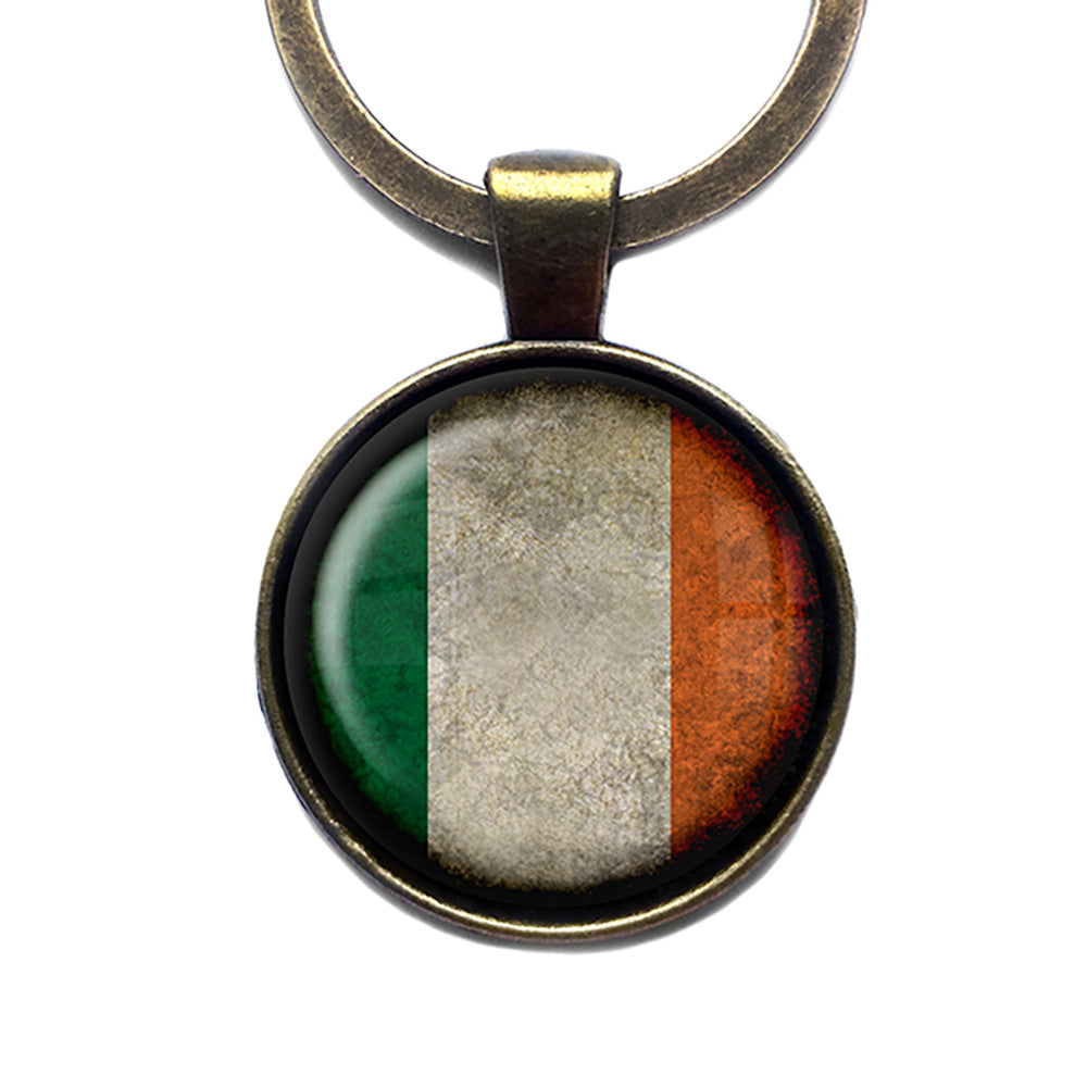 Irish Ireland Flag Antique Bronze Keychain