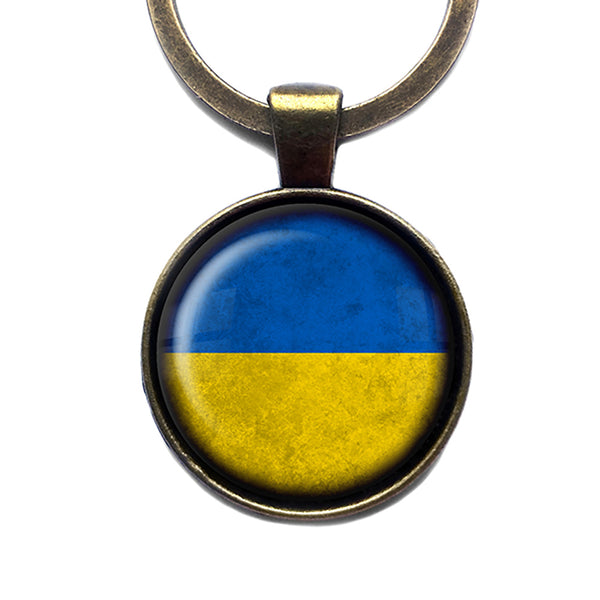 Ukraine Ukranian Flag Antique Bronze Keychain