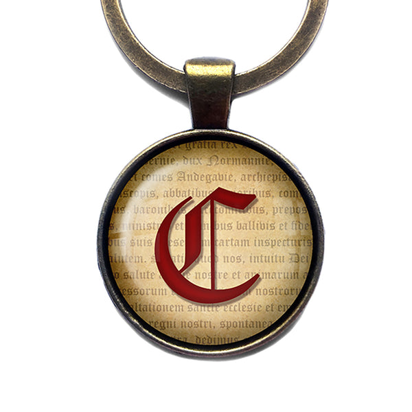 C Letter Old English Gothic Blackletter Magna Carta Antique Bronze Keychain