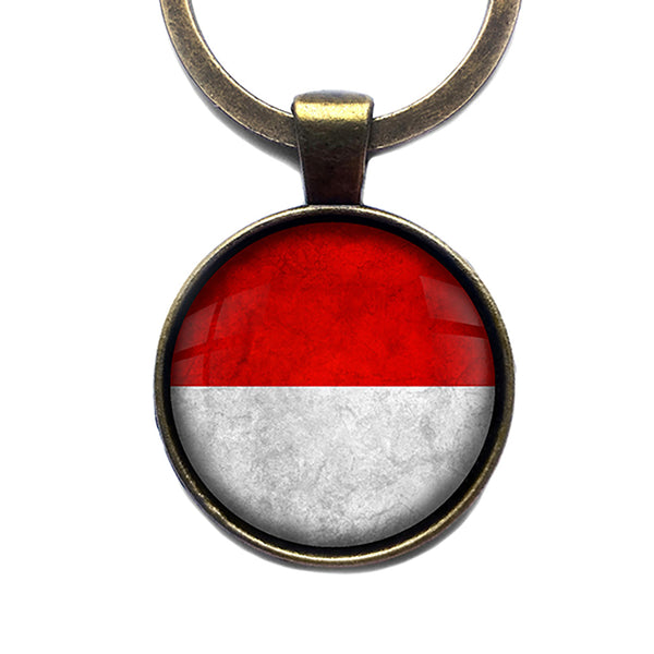Monaco Monégasque Monacan Flag Antique Bronze Keychain