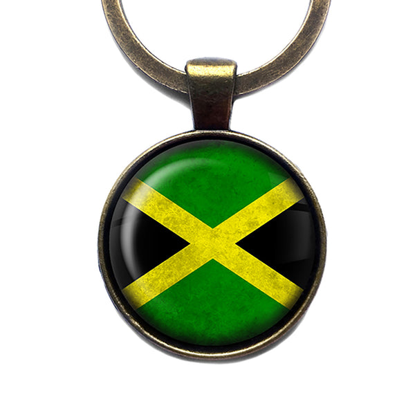 Jamaica Jamaican Flag Antique Bronze Keychain