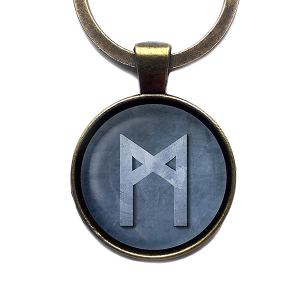 Viking Runes Elder Futhark M Mannaz Man Antique Bronze Keychain