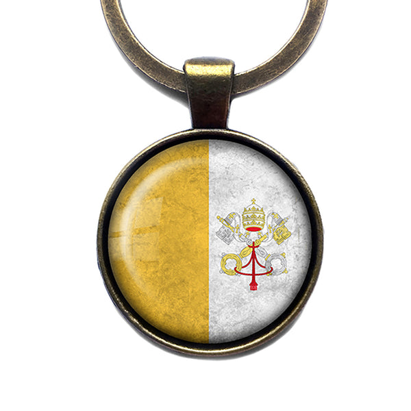 Vatican City Flag Antique Bronze Keychain