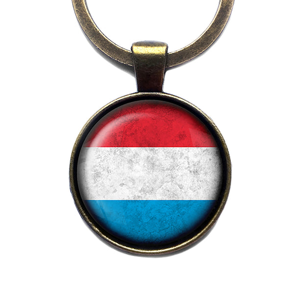 Luxembourg Lëtzebuerg Flag Antique Bronze Keychain
