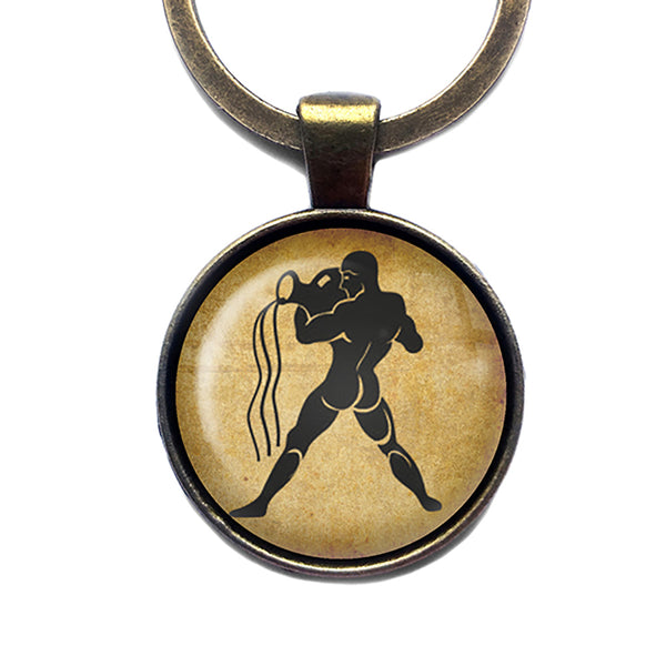 Zodiac Symbol Astrology Aquarius Bronze Keychain