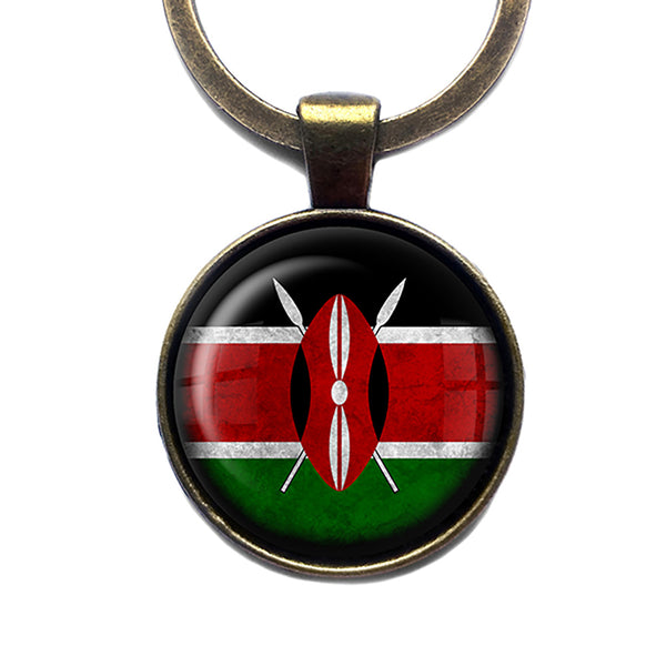 Kenya Kenyan Flag Antique Bronze Keychain