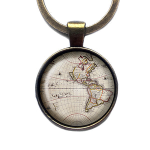 Ancient Map North South America Canada Antique Bronze Keychain