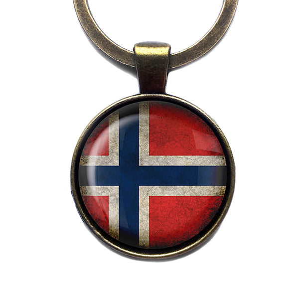 Norway Norwegian Flag Antique Bronze Keychain