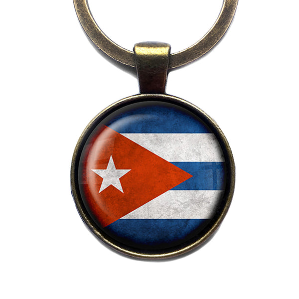Cuba Cuban Flag Antique Bronze Keychain