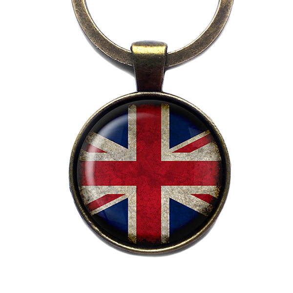 United Kingdom UK Commonwealth Union Jack Flag Antique Bronze Keychain