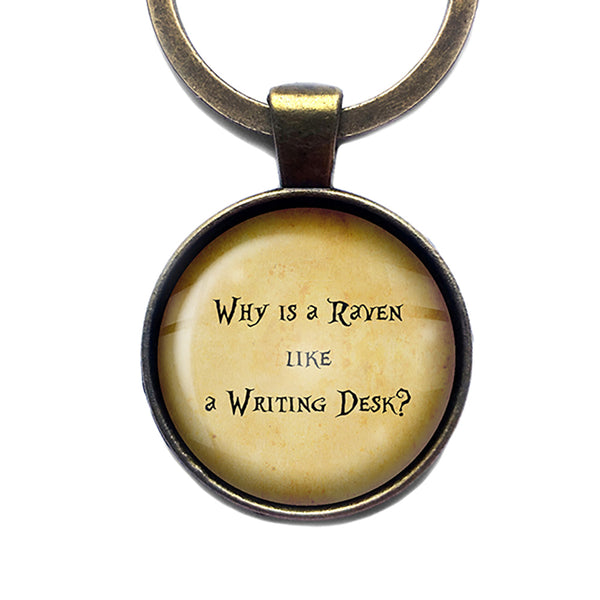 Alice in Wonderland Raven Writing Desk Antique Bronze Keychain