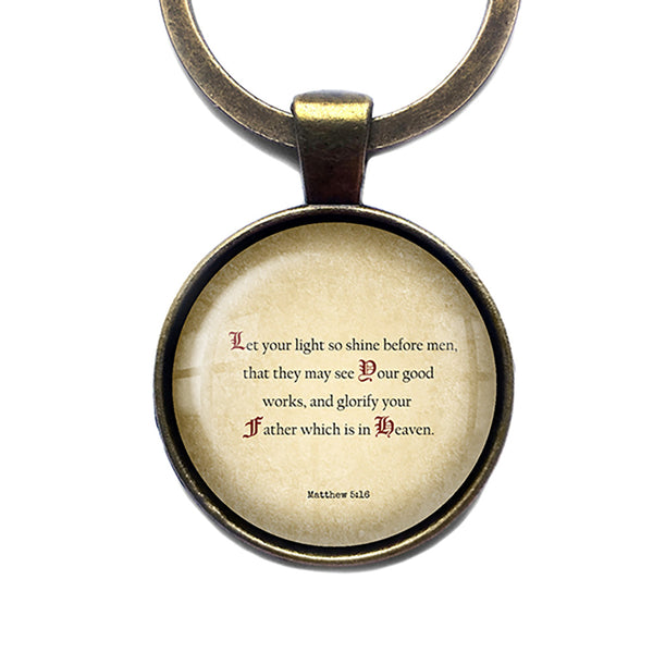 Matthew 5:16 Let your Light so Shine Before Men King James Version KJV Bible Antique Bronze Keychain