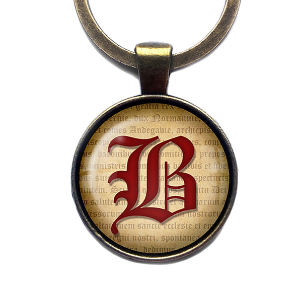 B Letter Old English Gothic Blackletter Magna Carta Antique Bronze Keychain