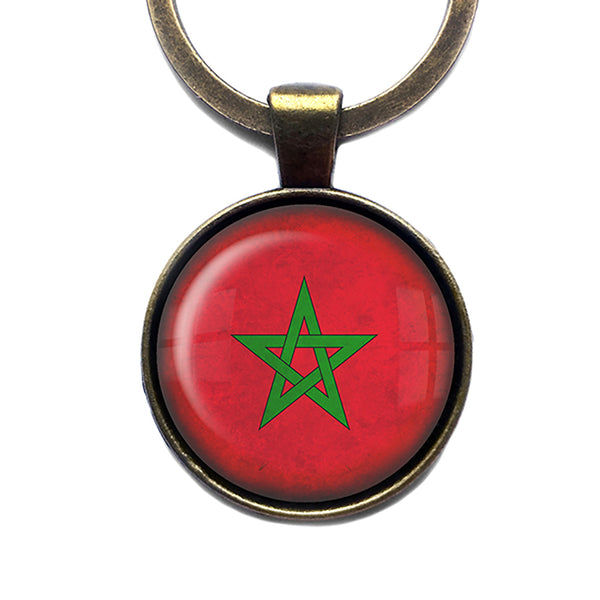Morocco Moroccan Flag Antique Bronze Keychain