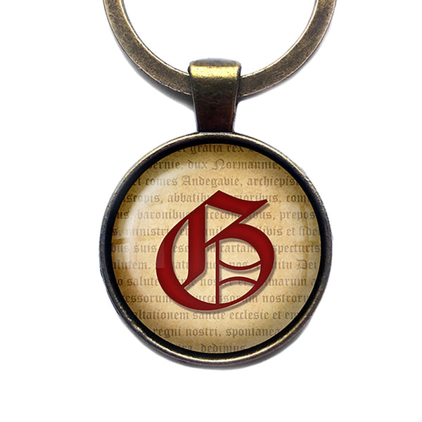 G Letter Old English Gothic Blackletter Magna Carta Antique Bronze Keychain