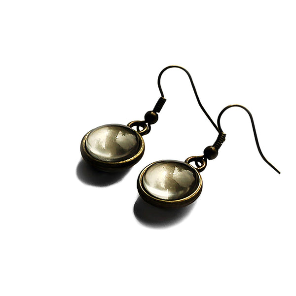 Alice in Wonderland White Rabbit Trumpet Antique Bronze Earrings