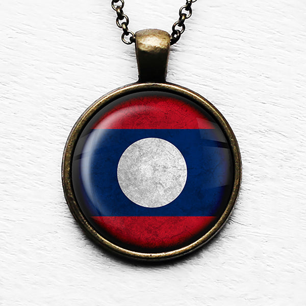 Laos Laotian Flag Pendant & Necklace