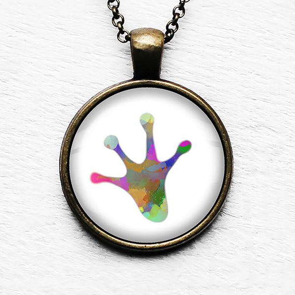 Frog Paw Print Rainbow Watercolor Pendant & Necklace