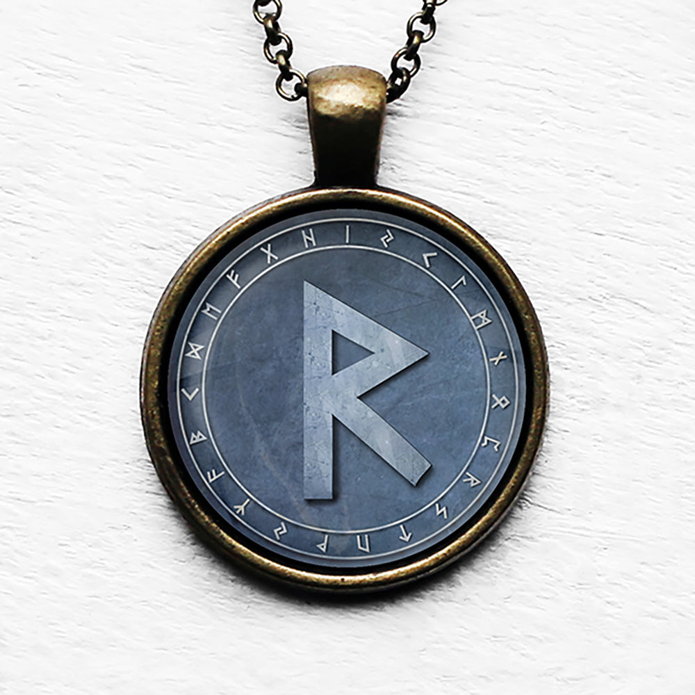 Rune Raido R Viking Runes Elder Futhark Rune Circle R Raido Wheel Pendant & Necklac ...
