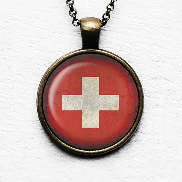 Switzerland Swiss Flag Pendant & Necklace