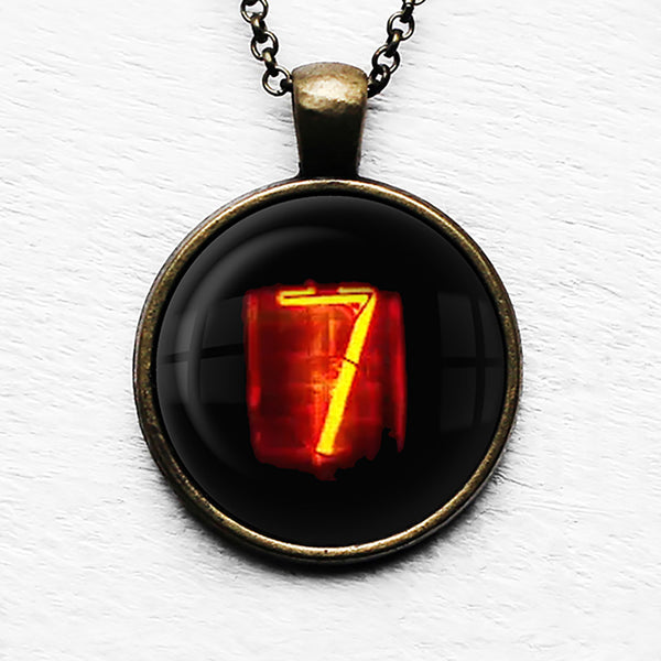 Dieselpunk Steampunk Cyberpunk Nixie Tube Print Number 7 Seven Pendant & Necklace