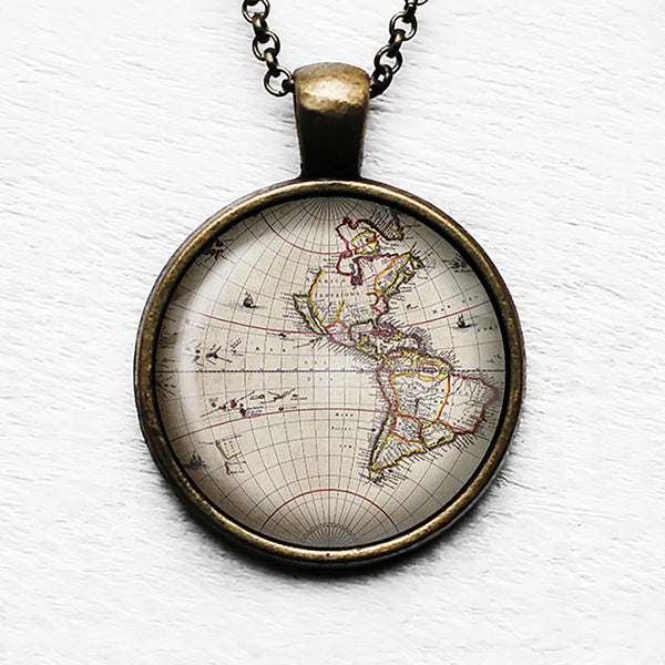 Ancient Map North South America Canada Pendant & Necklace