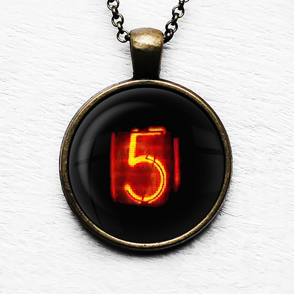 Dieselpunk Steampunk Cyberpunk Nixie Tube Print Number 5 Five Pendant & Necklace