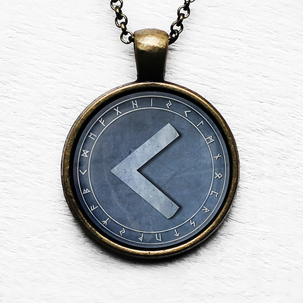 Viking Runes Elder Futhark Rune Circle C K Kenaz Fire Pendant & Necklace