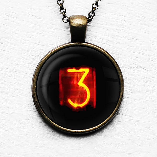 Dieselpunk Steampunk Cyberpunk Nixie Tube Print Number 3 Three Pendant & Necklace