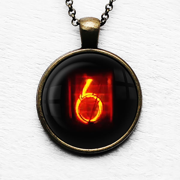 Dieselpunk Steampunk Cyberpunk Nixie Tube Print Number 6 Six Pendant & Necklace
