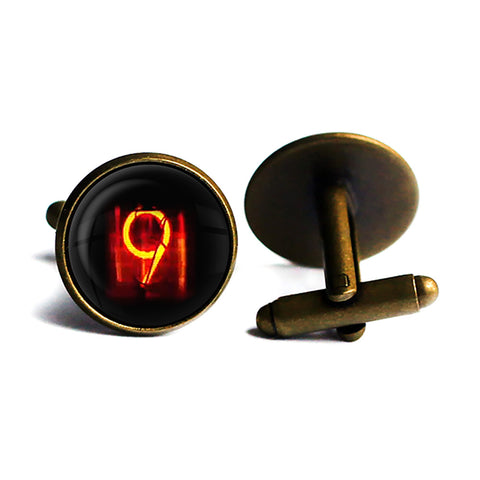 Dieselpunk Steampunk Cyberpunk Nixie Tube Print Number 9 Nine Antique Bronze Cufflinks