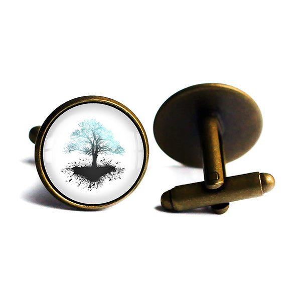 Lightning Blue Grunge Tree of Life Antique Bronze Cufflinks